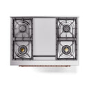 Stainless steel cooktop with four burner grates and recessed burner modules