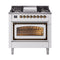 ILVE Nostalgie II Noblesse 36-Inch 3.5 Cu. Ft. Natural Gas Dual Fuel Range with 6 Burners, Griddle and Triple Glass Door in White with Burnished Bronze Trim (UN36FNMPWHB)