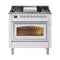 ILVE Nostalgie II Noblesse 36-Inch 3.5 Cu. Ft. Propane Gas Dual Fuel Range with 6 Burners, Griddle and Triple Glass Door in White with Chrome Trim (UN36FNMPWHCLP)