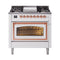 ILVE Nostalgie II Noblesse 36-Inch 3.5 Cu. Ft. Natural Gas Dual Fuel Range with 6 Burners, Griddle and Triple Glass Door in White with Copper Trim (UN36FNMPWHP)