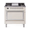 ILVE Nostalgie II Noblesse 36-Inch 3.5 Cu. Ft. Natural Gas Dual Fuel Range with 6 Burners, Griddle and Solid Door in Antique White with Chrome Trim (UN36FQNMPAWC)