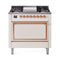 ILVE Nostalgie II Noblesse 36-Inch 3.5 Cu. Ft. Propane Gas Dual Fuel Range with 6 Burners, Griddle and Solid Door in Antique White with Copper Trim (UN36FQNMPAWPLP)