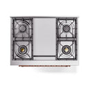 Antique white gas cooktop with four burners and black burner grates