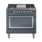 ILVE Nostalgie II Noblesse 36-Inch 3.5 Cu. Ft. Natural Gas Dual Fuel Range with 6 Burners, Griddle and Solid Door in Blue Grey with Chrome Trim (UN36FQNMPBGC)