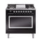 ILVE Nostalgie II Noblesse 36-Inch 3.5 Cu. Ft. Natural Gas Dual Fuel Range with 6 Burners, Griddle and Solid Door in Glossy Black with Chrome Trim (UN36FQNMPBKC)