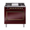 ILVE Nostalgie II Noblesse 36-Inch 3.5 Cu. Ft. Natural Gas Dual Fuel Range with 6 Burners, Griddle and Solid Door in Burgundy with Burnished Bronze Trim (UN36FQNMPBUB)