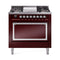 ILVE Nostalgie II Noblesse 36-Inch 3.5 Cu. Ft. Propane Gas Dual Fuel Range with 6 Burners, Griddle and Solid Door in Burgundy with Chrome Trim (UN36FQNMPBUCLP)
