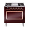 ILVE Nostalgie II Noblesse 36-Inch 3.5 Cu. Ft. Natural Gas Dual Fuel Range with 6 Burners, Griddle and Solid Door in Burgundy with Copper Trim (UN36FQNMPBUP)