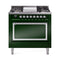 ILVE Nostalgie II Noblesse 36-Inch 3.5 Cu. Ft. Natural Gas Dual Fuel Range with 6 Burners, Griddle and Solid Door in Emerald Green with Chrome Trim (UN36FQNMPEGC)