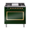 ILVE Nostalgie II Noblesse 36-Inch 3.5 Cu. Ft. Natural Gas Dual Fuel Range with 6 Burners, Griddle and Solid Door in Emerald Green with Brass Trim (UN36FQNMPEGG)