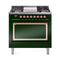 ILVE Nostalgie II Noblesse 36-Inch 3.5 Cu. Ft. Propane Gas Dual Fuel Range with 6 Burners, Griddle and Solid Door in Emerald Green with Copper Trim (UN36FQNMPEGPLP)