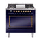 ILVE Nostalgie II Noblesse 36-Inch 3.5 Cu. Ft. Propane Gas Dual Fuel Range with 6 Burners, Griddle and Solid Door in Midnight Blue with Burnished Bronze Trim (UN36FQNMPMBBLP)