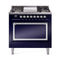 ILVE Nostalgie II Noblesse 36-Inch 3.5 Cu. Ft. Natural Gas Dual Fuel Range with 6 Burners, Griddle and Solid Door in Midnight Blue with Chrome Trim (UN36FQNMPMBC)