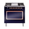 ILVE Nostalgie II Noblesse 36-Inch 3.5 Cu. Ft. Natural Gas Dual Fuel Range with 6 Burners, Griddle and Solid Door in Midnight Blue with Copper Trim (UN36FQNMPMBP)