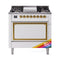 ILVE Nostalgie II Noblesse 36-Inch 3.5 Cu. Ft. Natural Gas Dual Fuel Range with 6 Burners, Griddle and Solid Door in RAL with Brass Trim (UN36FQNMPRAG)