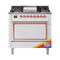ILVE Nostalgie II Noblesse 36-Inch 3.5 Cu. Ft. Natural Gas Dual Fuel Range with 6 Burners, Griddle and Solid Door in Custom RAL with Copper Trim (UN36FQNMPRAP)