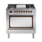 ILVE Nostalgie II Noblesse 36-Inch 3.5 Cu. Ft. Natural Gas Dual Fuel Range with 6 Burners, Griddle and Solid Door in Stainless Steel with Burnished Bronze Trim (UN36FQNMPSSB)