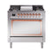 ILVE Nostalgie II Noblesse 36-Inch 3.5 Cu. Ft. Natural Gas Dual Fuel Range with 6 Burners, Griddle and Solid Door in Stainless Steel with Copper Trim (UN36FQNMPSSP)