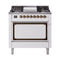 ILVE Nostalgie II Noblesse 36-Inch 3.5 Cu. Ft. Propane Gas Dual Fuel Range with 6 Burners, Griddle and Solid Door in White with Burnished Bronze Trim (UN36FQNMPWHBLP)