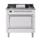 ILVE Nostalgie II Noblesse 36-Inch 3.5 Cu. Ft. Natural Gas Dual Fuel Range with 6 Burners, Griddle and Solid Door in White with Chrome Trim (UN36FQNMPWHC)
