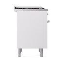 White oven panel with chrome handles and four leveling legs