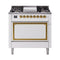 ILVE Nostalgie II Noblesse 36-Inch 3.5 Cu. Ft. Natural Gas Dual Fuel Range with 6 Burners, Griddle and Solid Door in White with Brass Trim (UN36FQNMPWHG)