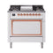 ILVE Nostalgie II Noblesse 36-Inch 3.5 Cu. Ft. Natural Gas Dual Fuel Range with 6 Burners, Griddle and Solid Door in White with Copper Trim (UN36FQNMPWHP)