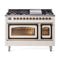ILVE Nostalgie II Noblesse 48-Inch 5.02 Cu. Ft. Dual Oven Natural Gas Dual Fuel Range with 8 Burners, Griddle and Triple Glass Door in Antique White with Burnished Bronze Trim (UN48FNMPAWB)