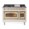 ILVE Nostalgie II Noblesse 48-Inch 5.02 Cu. Ft. Dual Oven Propane Gas Dual Fuel Range with 8 Burners, Griddle and Triple Glass Door in Antique White with Brass Trim (UN48FNMPAWGLP)