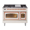ILVE Nostalgie II Noblesse 48-Inch 5.02 Cu. Ft. Dual Oven Natural Gas Dual Fuel Range with 8 Burners, Griddle and Triple Glass Door in Antique White with Copper Trim (UN48FNMPAWP)