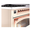 Range control panel with copper knobs and digital temperature display