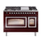 ILVE Nostalgie II Noblesse 48-Inch 5.02 Cu. Ft. Dual Oven Natural Gas Dual Fuel Range with 8 Burners, Griddle and Triple Glass Door in Burgundy with Chrome Trim (UN48FNMPBUC)