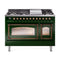 ILVE Nostalgie II Noblesse 48-Inch 5.02 Cu. Ft. Dual Oven Propane Gas Dual Fuel Range with 8 Burners, Griddle and Triple Glass Door in Emerald Green with Burnished Bronze Trim (UN48FNMPEGBLP)