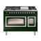 ILVE Nostalgie II Noblesse 48-Inch 5.02 Cu. Ft. Dual Oven Natural Gas Dual Fuel Range with 8 Burners, Griddle and Triple Glass Door in Emerald Green with Chrome Trim (UN48FNMPEGC)