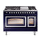 ILVE Nostalgie II Noblesse 48-Inch 5.02 Cu. Ft. Dual Oven Natural Gas Dual Fuel Range with 8 Burners, Griddle and Triple Glass Door in Midnight Blue with Chrome Trim (UN48FNMPMBC)