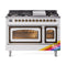 ILVE Nostalgie II Noblesse 48-Inch 5.02 Cu. Ft. Dual Oven Natural Gas Dual Fuel Range with 8 Burners, Griddle and Triple Glass Door in Custom RAL with Burnished Bronze Trim (UN48FNMPRAB)