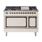 ILVE Nostalgie II Noblesse 48-Inch 5.02 Cu. Ft. Dual Oven Natural Gas Dual Fuel Range with 8 Burners, Griddle and Solid Door in Antique White with Burnished Bronze Trim (UN48FQNMPAWB)