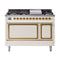 ILVE Nostalgie II Noblesse 48-Inch 5.02 Cu. Ft. Dual Oven Propane Gas Dual Fuel Range with 8 Burners, Griddle and Solid Door in Antique White with Brass Trim (UN48FQNMPAWGLP)