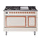 ILVE Nostalgie II Noblesse 48-Inch 5.02 Cu. Ft. Dual Oven Propane Gas Dual Fuel Range with 8 Burners, Griddle and Solid Door in Antique White with Copper Trim (UN48FQNMPAWPLP)