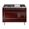ILVE Nostalgie II Noblesse 48-Inch 5.02 Cu. Ft. Dual Oven Natural Gas Dual Fuel Range with 8 Burners, Griddle and Solid Door in Burgundy with Burnished Bronze Trim (UN48FQNMPBUB)
