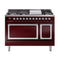 ILVE Nostalgie II Noblesse 48-Inch 5.02 Cu. Ft. Dual Oven Natural Gas Dual Fuel Range with 8 Burners, Griddle and Solid Door in Burgundy with Chrome Trim (UN48FQNMPBUC)