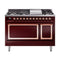 ILVE Nostalgie II Noblesse 48-Inch 5.02 Cu. Ft. Dual Oven Propane Gas Dual Fuel Range with 8 Burners, Griddle and Solid Door in Burgundy with Copper Trim (UN48FQNMPBUPLP)