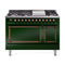 ILVE Nostalgie II Noblesse 48-Inch 5.02 Cu. Ft. Dual Oven Propane Gas Dual Fuel Range with 8 Burners, Griddle and Solid Door in Emerald Green with Burnished Bronze Trim (UN48FQNMPEGBLP)