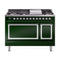 ILVE Nostalgie II Noblesse 48-Inch 5.02 Cu. Ft. Dual Oven Propane Gas Dual Fuel Range with 8 Burners, Griddle and Solid Door in Emerald Green with Chrome Trim (UN48FQNMPEGCLP)