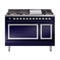 ILVE Nostalgie II Noblesse 48-Inch 5.02 Cu. Ft. Dual Oven Propane Gas Dual Fuel Range with 8 Burners, Griddle and Solid Door in Midnight Blue with Chrome Trim (UN48FQNMPMBCLP)