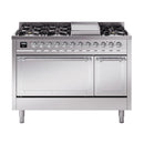ILVE Nostalgie II stainless dual-fuel range with chrome knobs and two oven doors