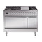 ILVE Nostalgie II Noblesse 48-Inch 5.02 Cu. Ft. Dual Oven Natural Gas Dual Fuel Range with 8 Burners, Griddle and Solid Door in Stainless Steel with Chrome Trim (UN48FQNMPSSC)