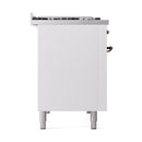White freestanding oven range side panel with solid door and bronze knobs, legs