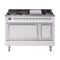 ILVE Nostalgie II Noblesse 48-Inch 5.02 Cu. Ft. Dual Oven Propane Gas Dual Fuel Range with 8 Burners, Griddle and Solid Door in White with Chrome Trim (UN48FQNMPWHCLP)