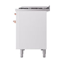 White freestanding range side panel with copper trim and adjustable leveling feet
